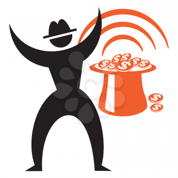 Royalty Free Clipart Image of a Silhouetted Tossing Money Into a Hat