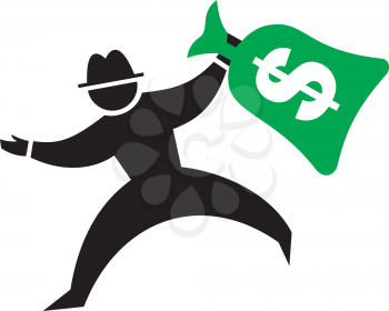 Royalty Free Clipart Image of a Man With a Bag of Money