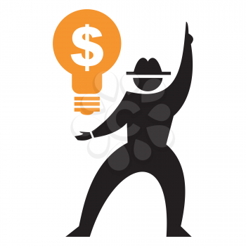 Royalty Free Clipart Image of a Man With a Lightbulb With a Dollar Sign