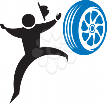 Royalty Free Clipart Image of a Man Running From a Tire