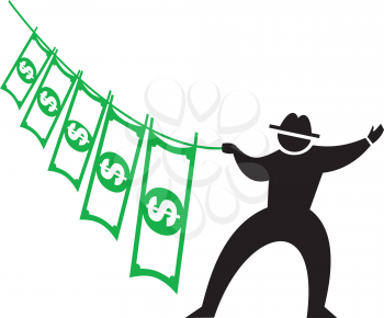 Royalty Free Clipart Image of a Man With Dollar Bills on a Line