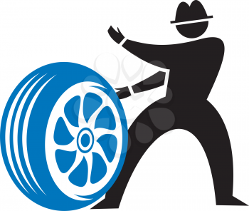 Royalty Free Clipart Image of a Man With a Tire