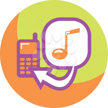 Royalty Free Clipart Image of a Cellphone With a Musical Note