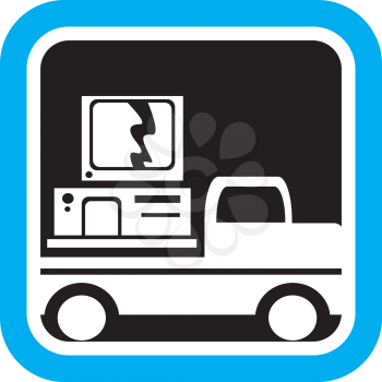 Royalty Free Clipart Image of a Truck Moving a Computer