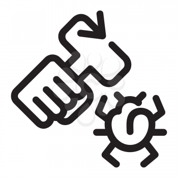 Royalty Free Clipart Image of a Hand Holding a Hammer Ready to Hit a Bug