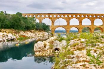 Royalty Free Photo of the Bridge Aqueduct Pont du Gard in Provence