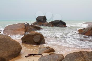 After the storm. The beach and the picturesque cliffs of Koh Samui, after the flood and storm
