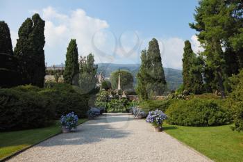 Magnificent decorative park on island Izola Bella. Lake Lago Maggiore, Northern Italy 