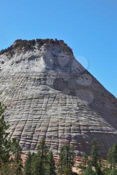 A bright sunny day in Zion National Park. The famous Checkerboard hill