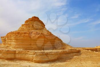 Natural rock Sphinx of sandstone in the desert near the Dead Sea in Israel 