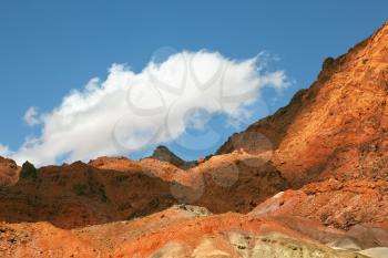 Dangerous cliff of red sandstone in the desert in California