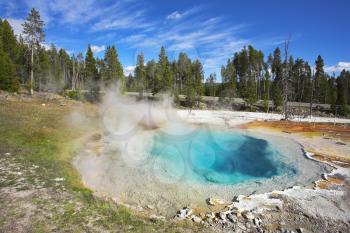 Picturesque hot azure small lake in Yellowstone national park