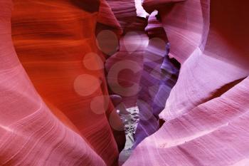 Glowing colorful underground footpath. Famous slot Antelope canyon  in the Navajo reservation. USA.