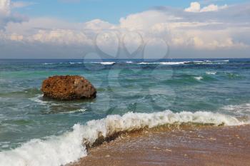 Sea surf after the big winter storm. Mediterranean sea, Israel, winter
