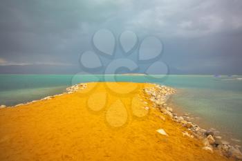  An improbable combination of colors during time of a storm for the Dead Sea in Israel     