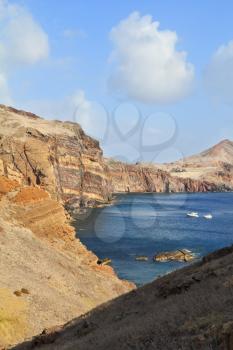 White yachts in the picturesque bay. Eastern end of the oceanic island of Madeira