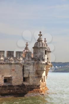 Detail of decoration Tower of Belém in the water of the river Tagus. Portugal, Lisbon