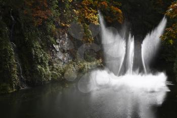 Magnificent dance fountain in well-known Butchard-garden on island Vancouver