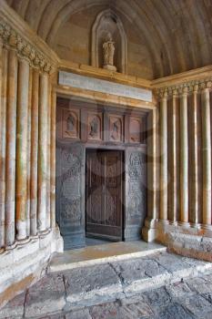  A carved door in ancient church to Provence