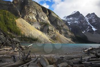 Cold mountain lake in mountains of Canada in October