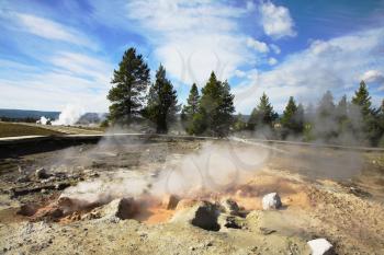 Geothermal mineral waters in fine autumn day in Yellowstone national Park