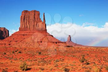 The famous cliffs Mittens in Monument Valley. Navajo Reservation in the U.S. Red Desert