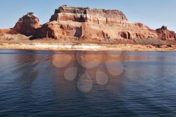  Magnificent Lake Powell. Picturesque red cliffs reflected in the smooth water of the lake