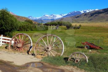 Scenic landscape in the Argentine Patagonia. Entry into solitary estancia in the National Park Perritaz Moreno