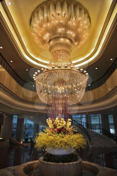 Magnificent huge luster in a lobby of prestigious hotel in China