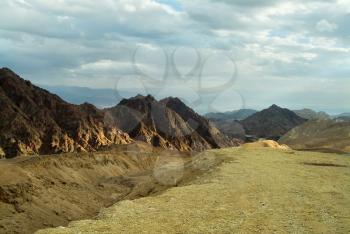  Multi-coloured mountains in desert near to the city of Eilat in Israel