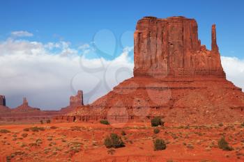  The famous cliffs Mittens in Monument Valley. Navajo Reservation in the U.S. Red Desert