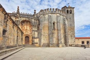 The imposing medieval castle - the monastery of the Templars. Traveling to Portugal