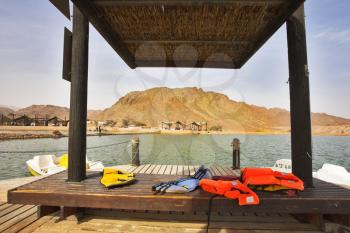 Charming small lake in grandiose park Timna in Israeli desert Arava