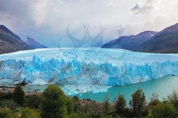 Los Glaciares National Park in Argentina. Colossal Perito Moreno glacier in Lake Argentino.  Windy summer day