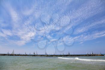 Celebratory parade. Hundreds magnificent sailing yachts in Mediterranean sea