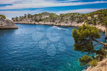 The bays with rocky steep banks. National Park Calanques on the Mediterranean coast.   Provence, spring