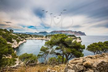 National Park Calanques on the Mediterranean coast. The picturesque bay- Calanque with rocky steep banks and turquoise water 