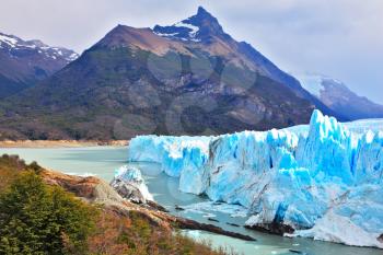 Los Glaciares National Park in Argentina. Sunny summer day.  Colossal Perito Moreno glacier in Lake Argentino
