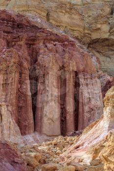Warm January day in Eilat, Israel. The majestic natural Amram pillars of pink sandstone
