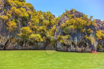Delightful island-rock in the bay of Andaman Sea.  Beach Maya Bay on Phi Phi Island