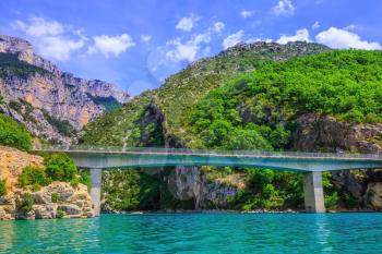 Big bridge across the canyon and river Verdon.  National park Merkantur, Provence, France