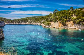   Provence, France, spring. The narrow bays - fjords with rocky steep banks. National Park Calanques on the Mediterranean coast
