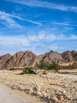 Walking route on  picturesque Black canyon. Hot winter in the desert near the Red Sea in Israel