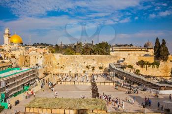 The area of the Western Wall of the Temple after the prayer. Autumn holiday Sukkot