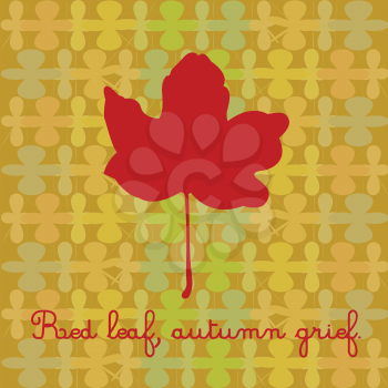 Royalty Free Clipart Image of a Red Maple Leaf on a Patterned Gold Background