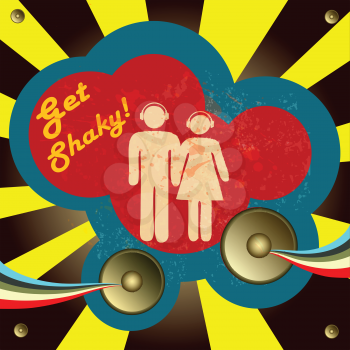 Royalty Free Clipart Image of a Couple of People With Headphones on a Get Shaky Background