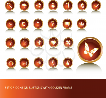 Royalty Free Clipart Image of Buttons In Gold Frames