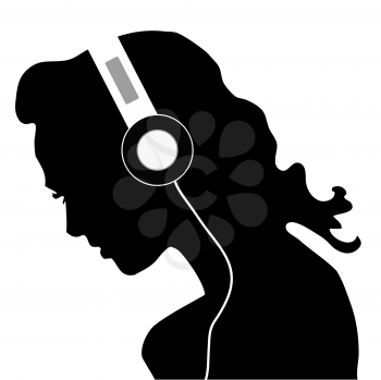 beautiful woman silhouette listening to music