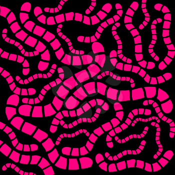 black background with pink mosaic worms