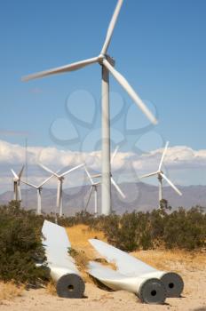 Royalty Free Photo of Wind Turbines With Blades on the Ground